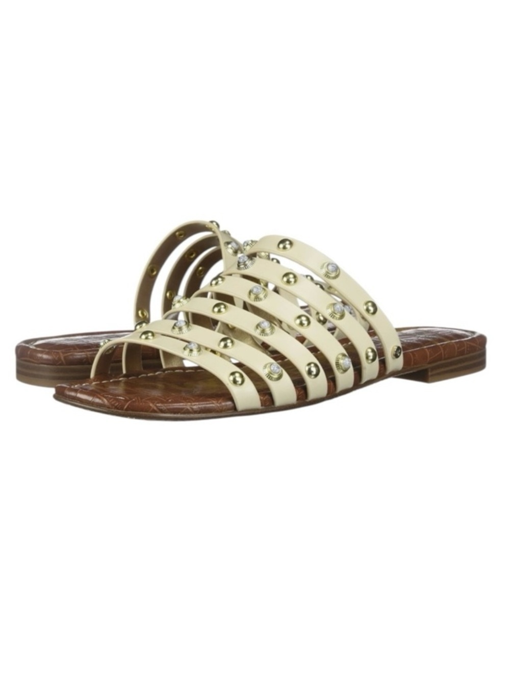 Sam Edelman Brea Sandal Studded Leather Flat Slides Modern Ivory Size 7.5